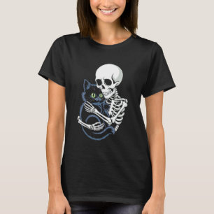 Skelett umarmende Katze für Männer Lustige Hallowe T-Shirt