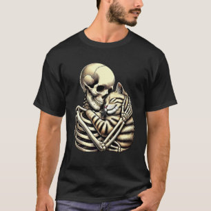 Skelett umarmende Katze Halloween Katze Mama Papa T-Shirt