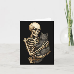 Skelett umarmende Katze Halloween Katzenliebhaber Karte