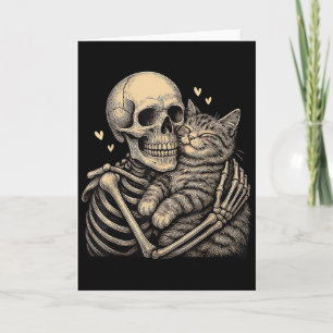 Skelett umarmende Katze Halloween-Shirts Katzenlie Karte