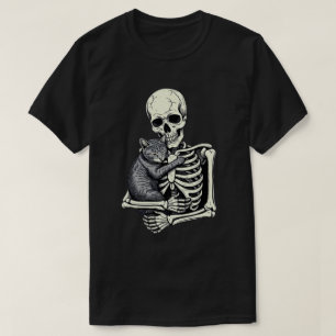 Skelett umarmende Katze Lustige Halloween-Katze Li T-Shirt