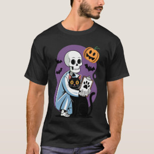 Skelett umarmende Katze Lustiger Tierarzt Katzenli T-Shirt