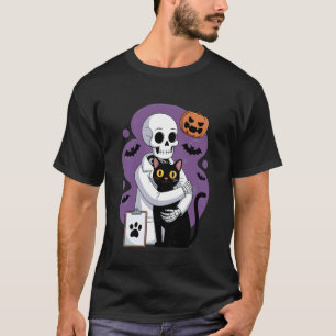 Skelett umarmende Katze Lustiger Tierarzt Katzenli T-Shirt