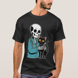 Skelett umarmende Katze Lustiger Tierarzt Katzenli T-Shirt