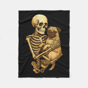 Skelett umarmende Pug Halloween Pugs Liebhaber Pug Fleecedecke