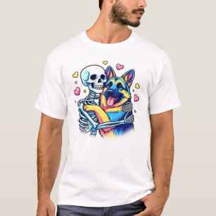 Skelett umarmt einen deutschen Schäferhund � Einzi T-Shirt