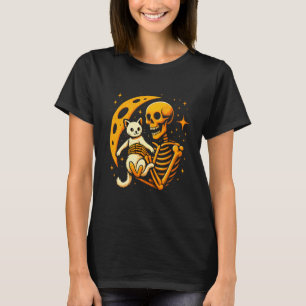 Skelett umarmt Katze Mond Nacht Lustig Süß Hallowe T-Shirt