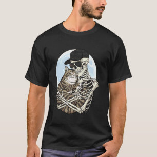 Skelett umarmt Katze Papa Mama Lustig Süß Hallowee T-Shirt