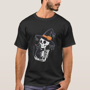 Skelett umarmt schwarze Halloween-Katze Mutter T-Shirt