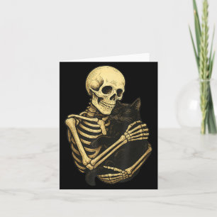 Skelett umarmt schwarze Katze lustiges Halloween Karte