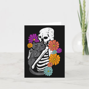 Skelett umarmt schwarze Katzen Blumen Halloween Fr Karte
