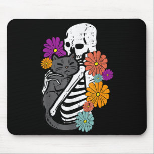 Skelett umarmt schwarze Katzen Blumen Halloween Fr Mousepad