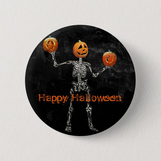 Skelett und Jack O' Lanterns Button (Vorderseite)