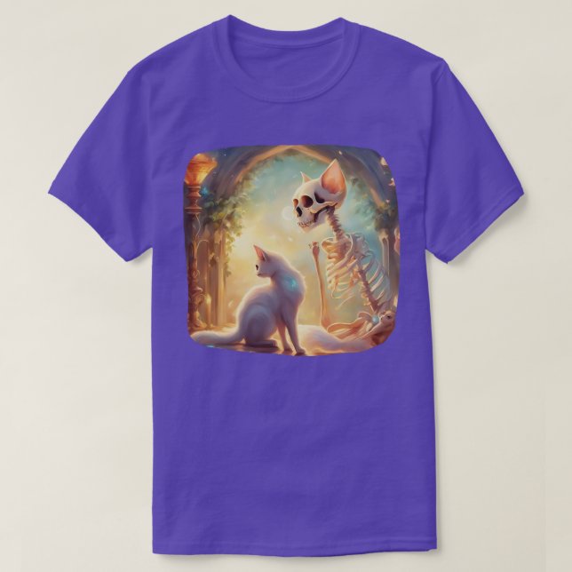 Skelett und Katze Beste Freunde Kätzchen Funny Cat T-Shirt (Design vorne)