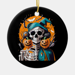 Skelett und Kürbis Keramik Ornament