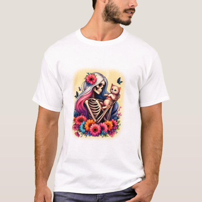 Skelett und süßes Kätzchen T-Shirt (Vorderseite)