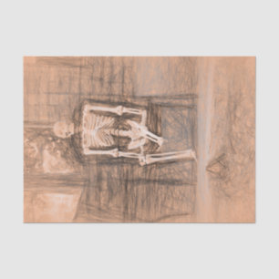 Skelett-Vintage-Antik-Sepia-Kunst-Skizze Seidenpapier