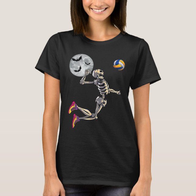 Skelett Volleyball-Happy Halloween Bo T-Shirt (Vorderseite)