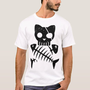 Skelett von Katzen und Fischen zu Halloween Horror T-Shirt