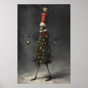 Skelett-Weihnachtsbaum-Kunstprint, Winter Poster