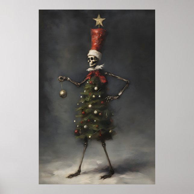 Skelett-Weihnachtsbaum-Kunstprint, Winter Poster (Vorne)