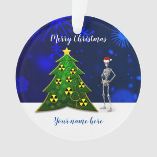 Skelett & Weihnachtsbaum mit Radiationszeichen  Ornament