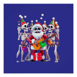 **Skelett-Weihnachtsmann-Party – Lustige 3D-Weihna Poster