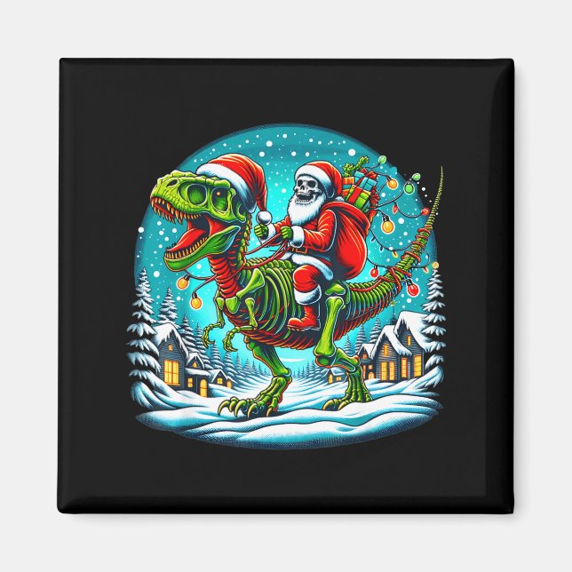 Skelett-Weihnachtsmann reitet auf T-Rex-Dinosaurie Magnet (Vorne)