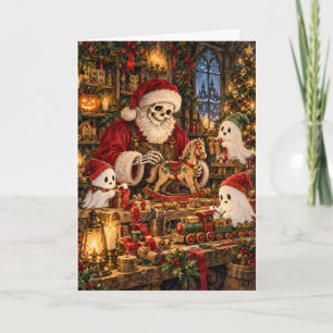 Skelett-Weihnachtsmann-Werkstatt-Geister-Elfen-Cre Feiertagskarte