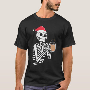 Skelett Weihnachtsmannmütze trinken Kaffee Funny C T-Shirt