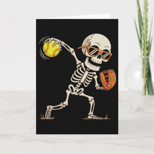 Skelett wirft Softll Halloween-Sportler Karte