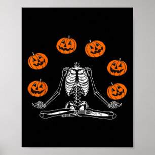 Skelett-Yoga-Juggling-Kürbiss-Schädel Poster