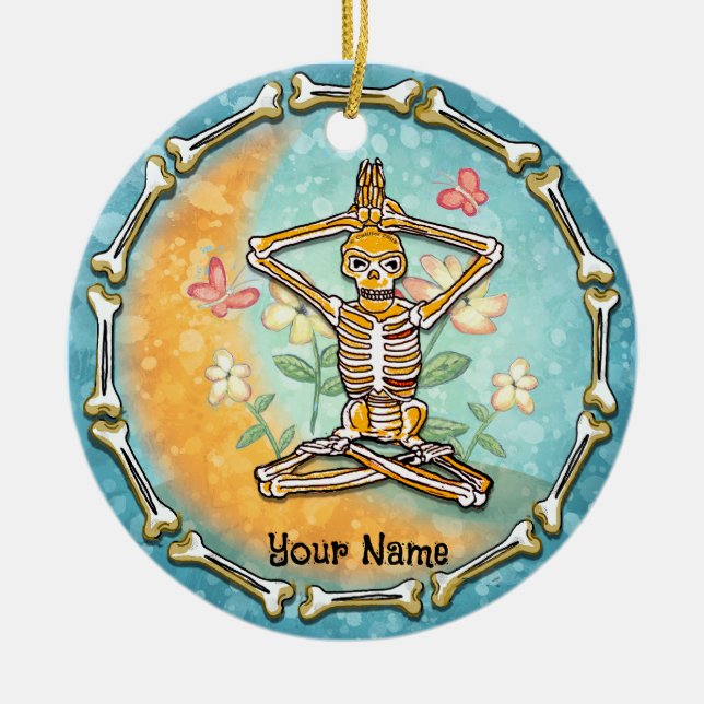 Skelett Yoga   Keramik Ornament (Vorne)