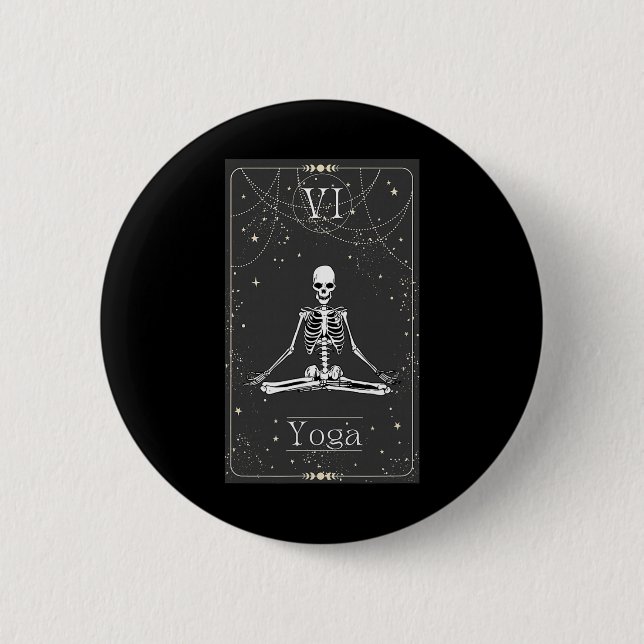 Skelett-Yoga-Tarotkarte Halloween  Button (Vorderseite)