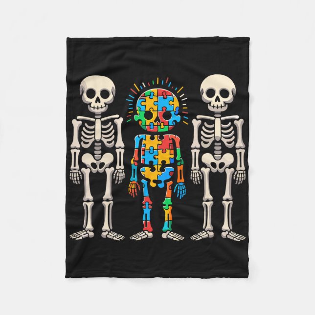 Skelett zur Sensibilisierung für Autismus Fleecedecke (Vorderseite)