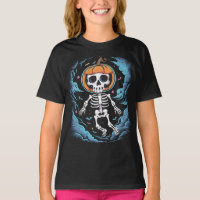 Skelettastronaut trägt einen Kürbis