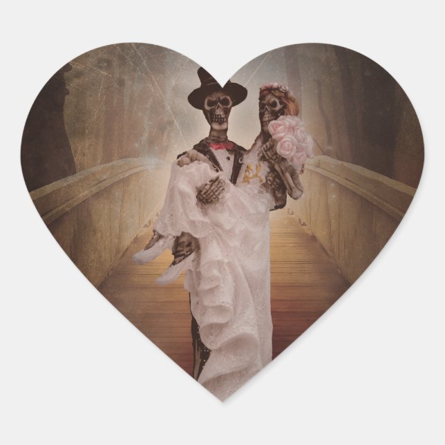 Skelettbräute und Bräutigam-Aufkleber Herz-Aufkleber (Vorderseite)