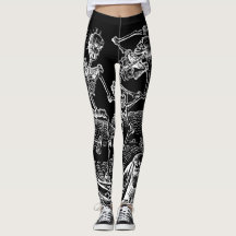 Skelette Danse makabere schwarze Leggings