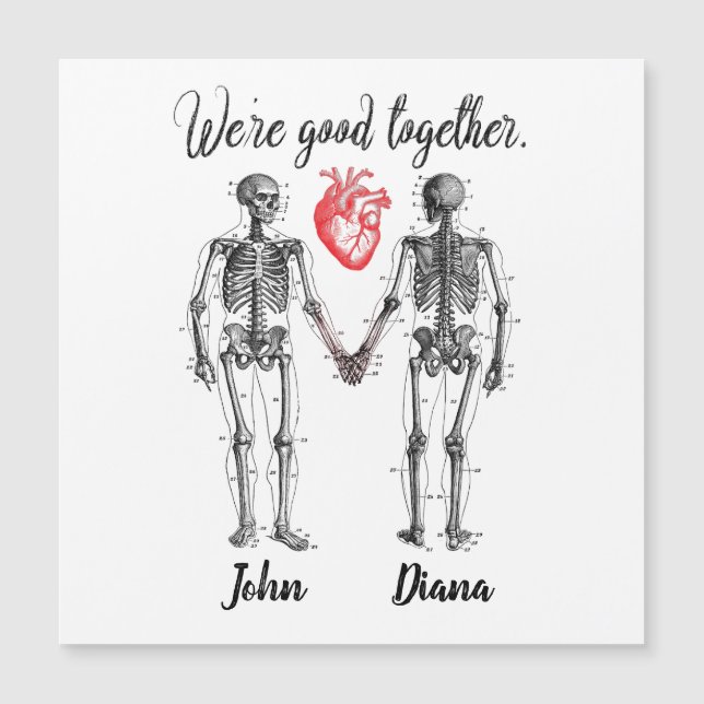 Skelette, die Hände und HerzValentine halten Magnetkarte (Vorderseite)