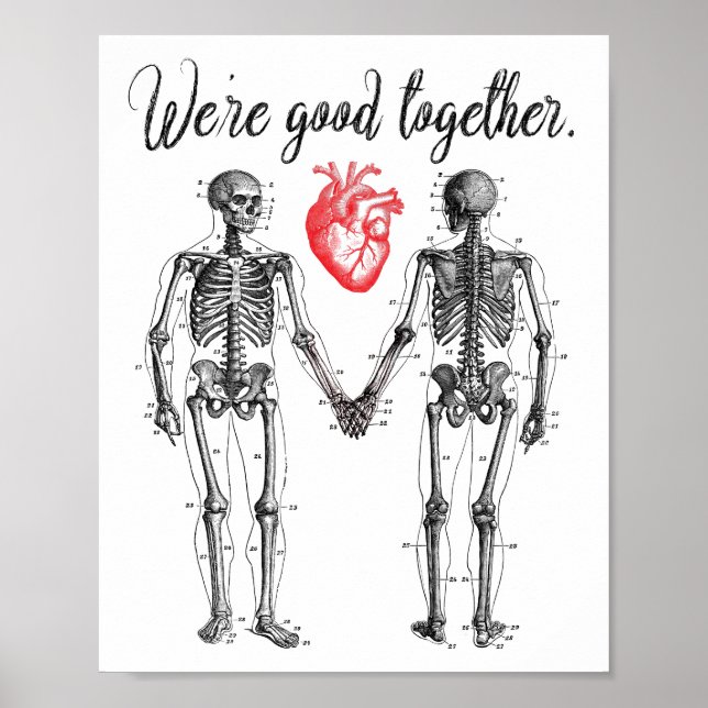Skelette, die Hände und HerzValentine halten Poster (Vorne)