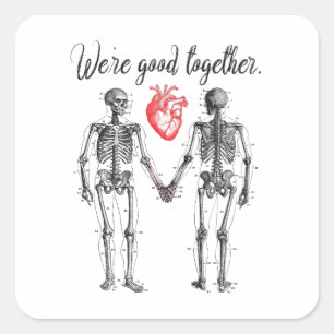 Skelette, die Valentine halten Quadratischer Aufkleber