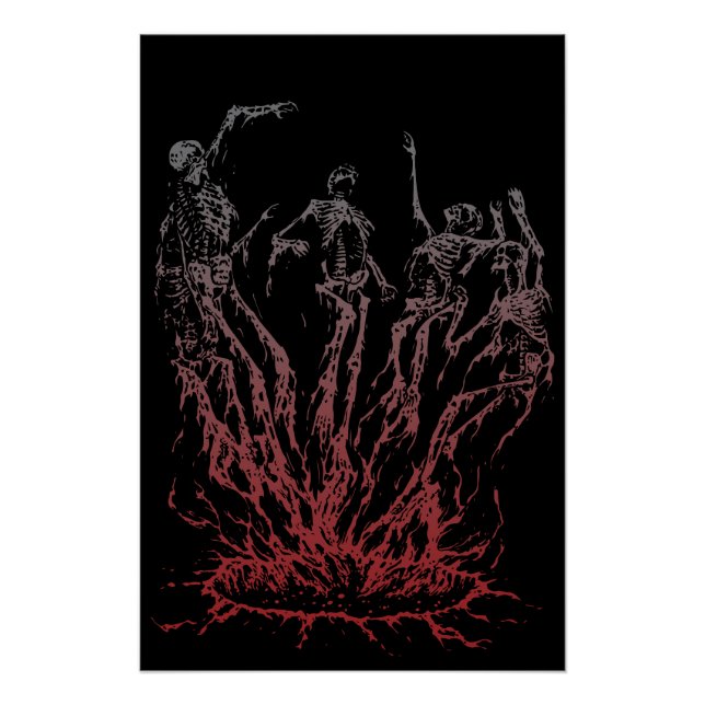 Skelette erheben sich aus Flammen Poster (Vorderseite)