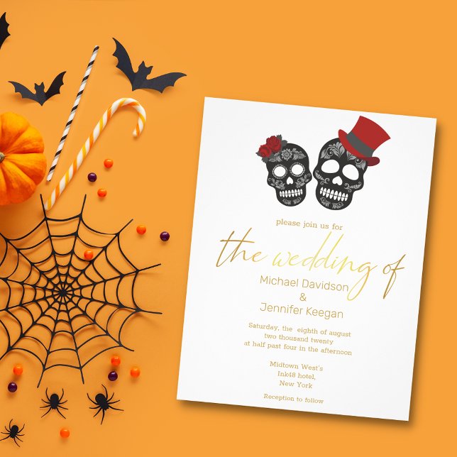 Skelette Gold Moderne Hochzeitseinladung Flyer (Von Creator hochgeladen)