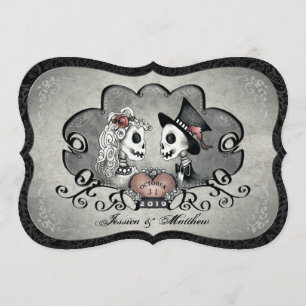 Skelette Graues Schwarzes und Weißes Herz Einladun Einladung