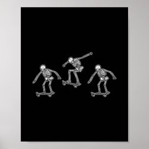 Skelette Skateboard fahren Lustiges Halloween Skat Poster