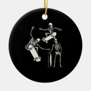 Skelette Skelett Skeletton Skater Halloween Keramik Ornament