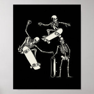 Skelette Skelett Skeletton Skater Halloween Poster