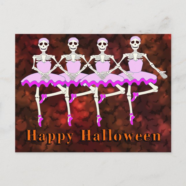 Skelette tanzen Ballett "Happy Halloween" Postkarte (Vorderseite)