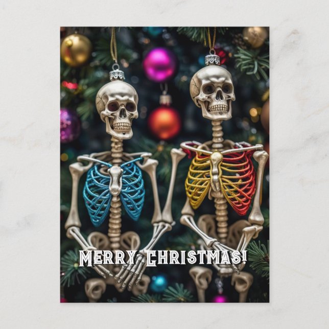 Skelette und farbenfrohe Ornamente Weihnachten Postkarte (Vorderseite)