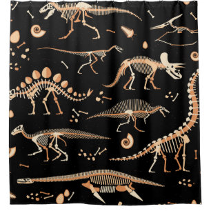 Skelette von Dinosauriern und Fossilien Duschvorhang